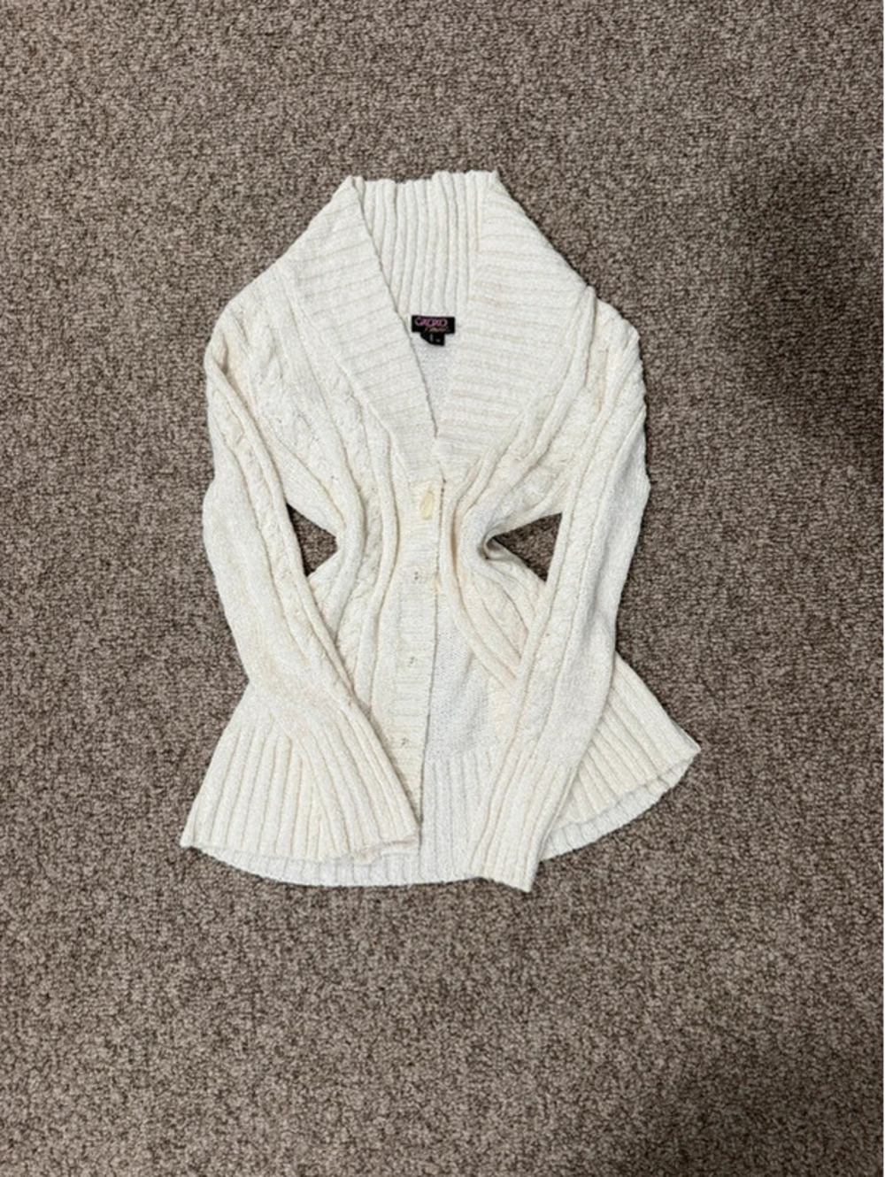 XOXO Cream Cable Knit Cardigan Sweater Size M